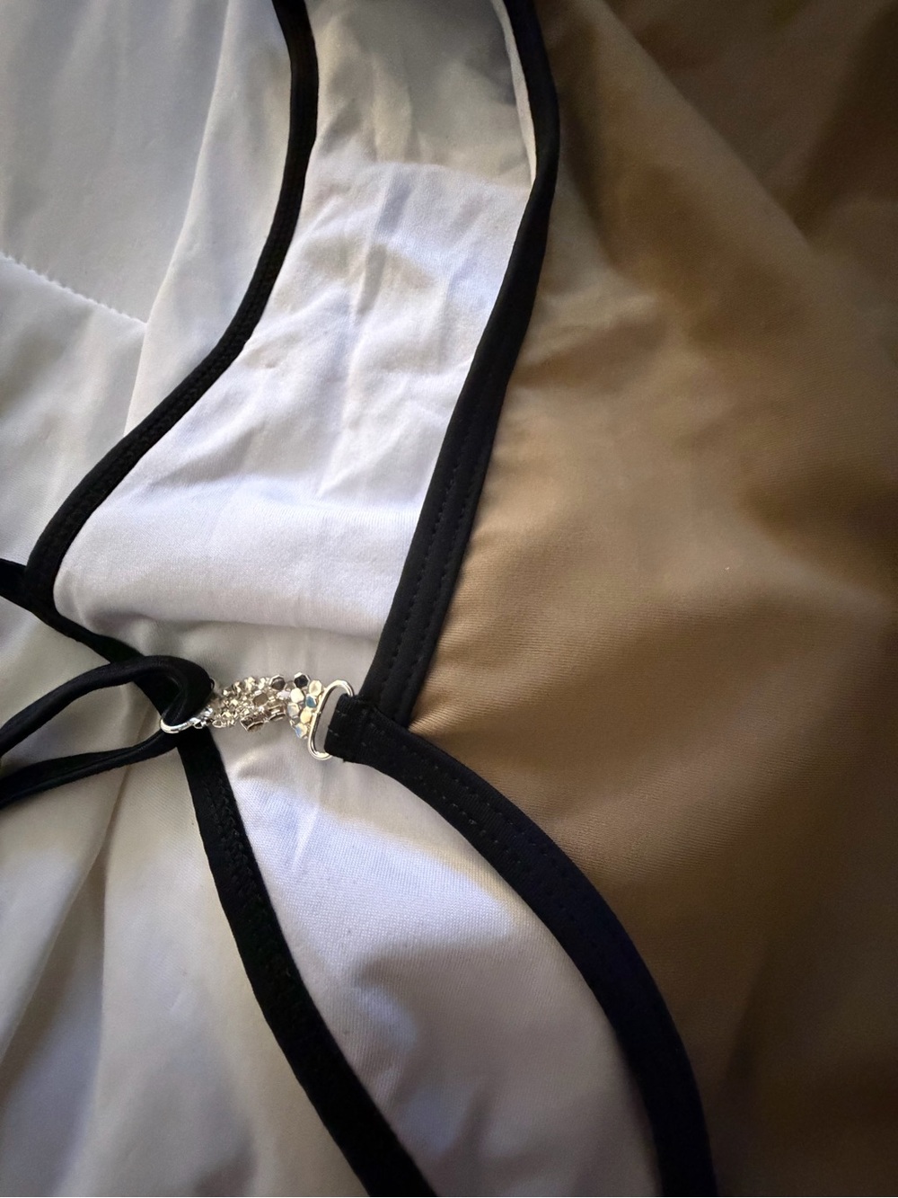 Cupshe One-Piece Swimsuit with Black Trim and Rhinestone Accent | Deep Tan/Gold - Picture 2 of 5